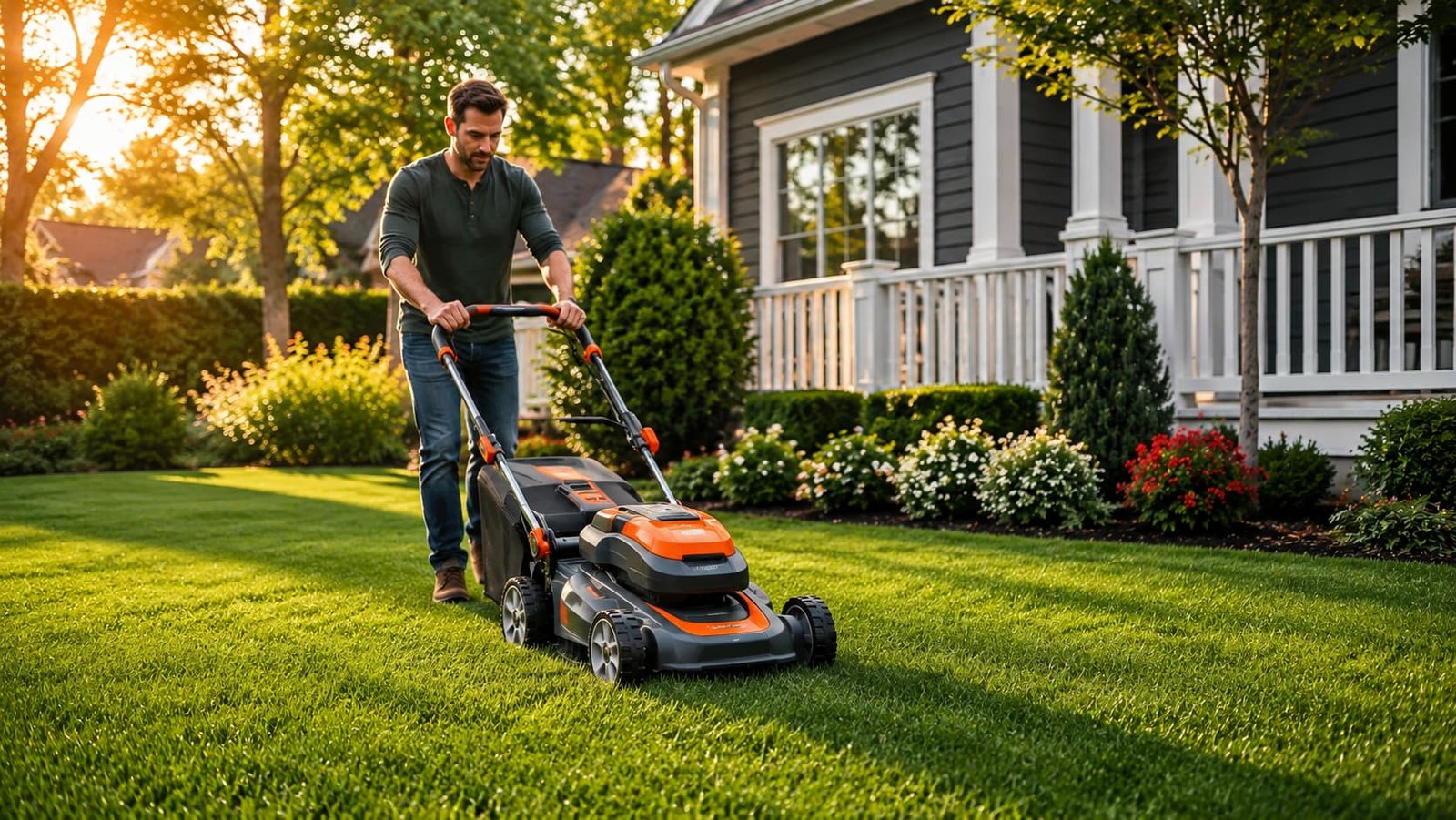 Premium lawn mower in American backyard
